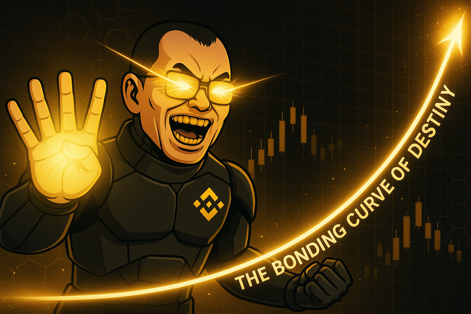 BNB coin ascending a glowing curve