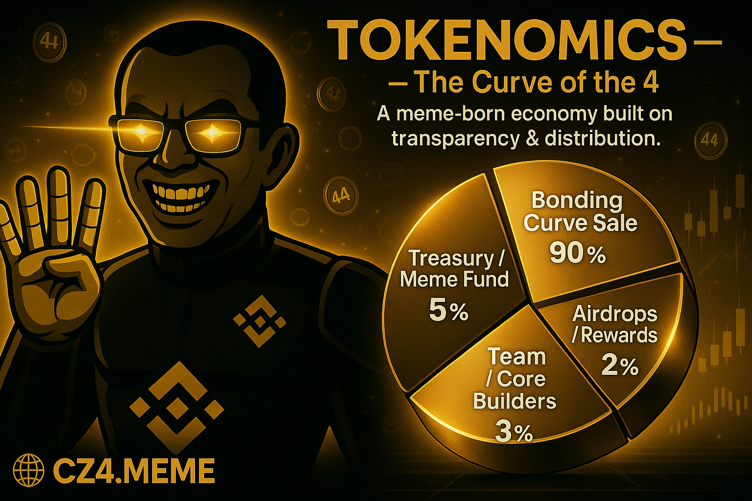 CZ4 Meme Tokenomics with Pie chart showing distribution